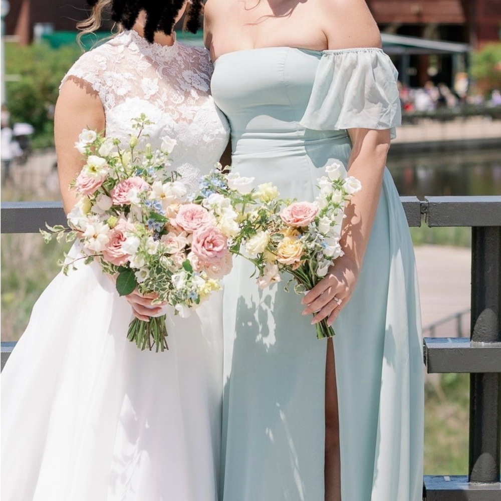Azazie Off-Shoulder Light Green Dress